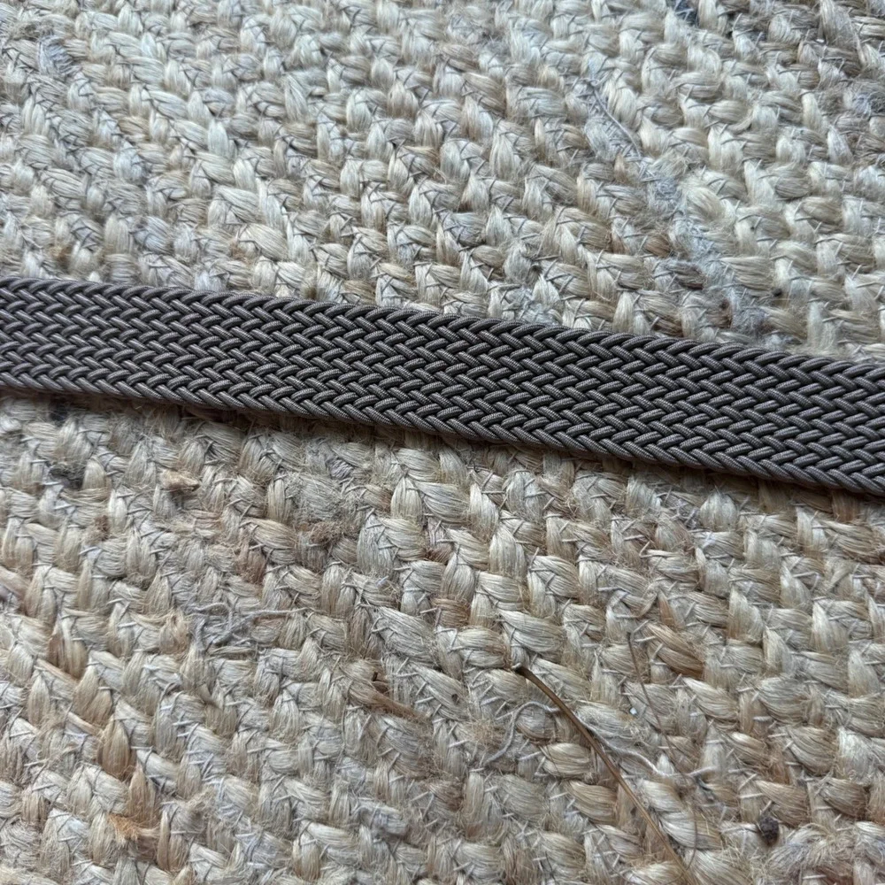 Mens Woven Braided Elastic Stretch Belt Brown Leather Trim Silver Buckle 38 95